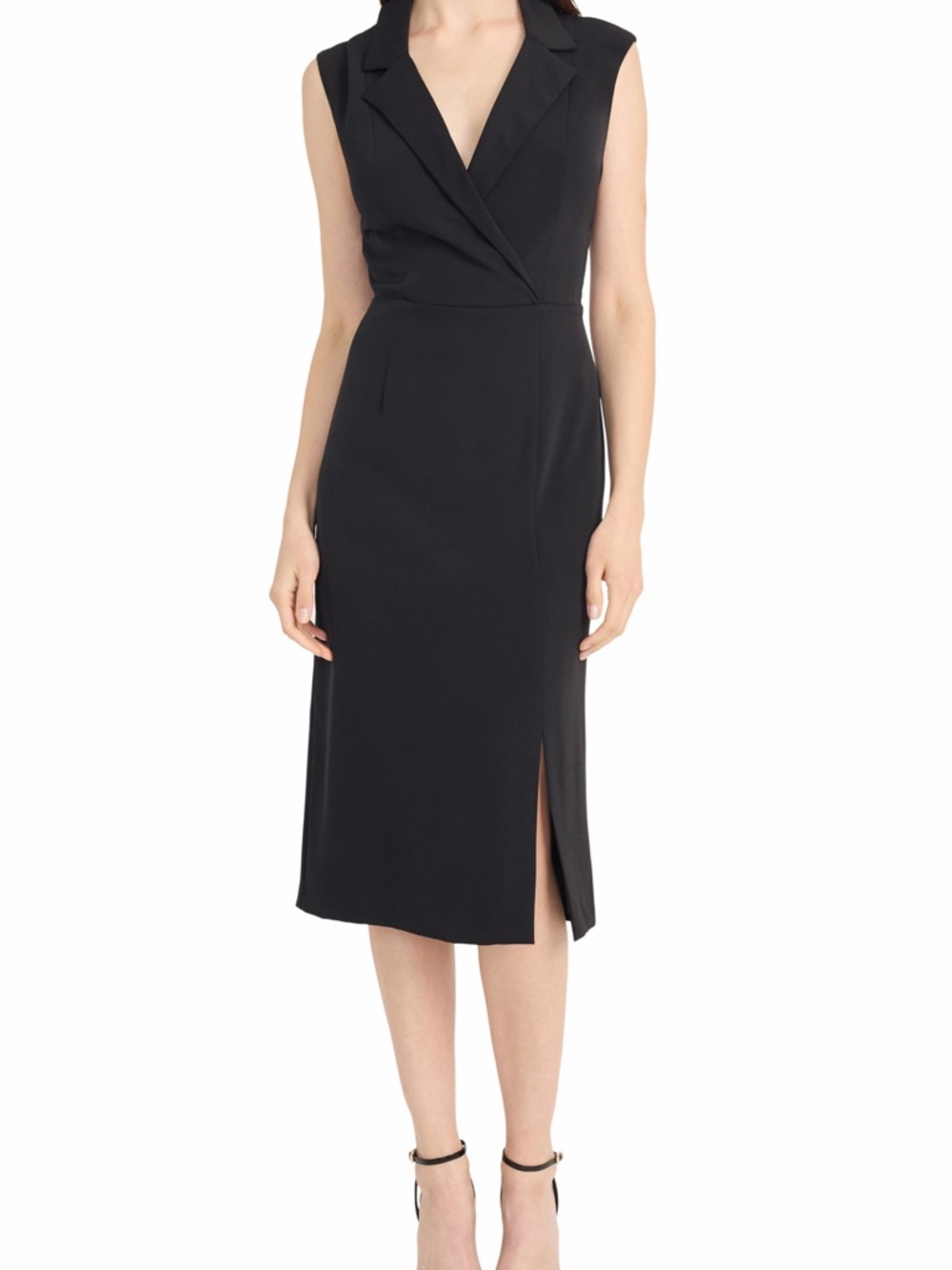 Maggy London Black Sleeveless Sheath Dress with Notch Collar